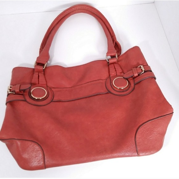 🍒 Orange shoulder bag 12" x 15" faux leather zipper closure - Picture 1 of 5